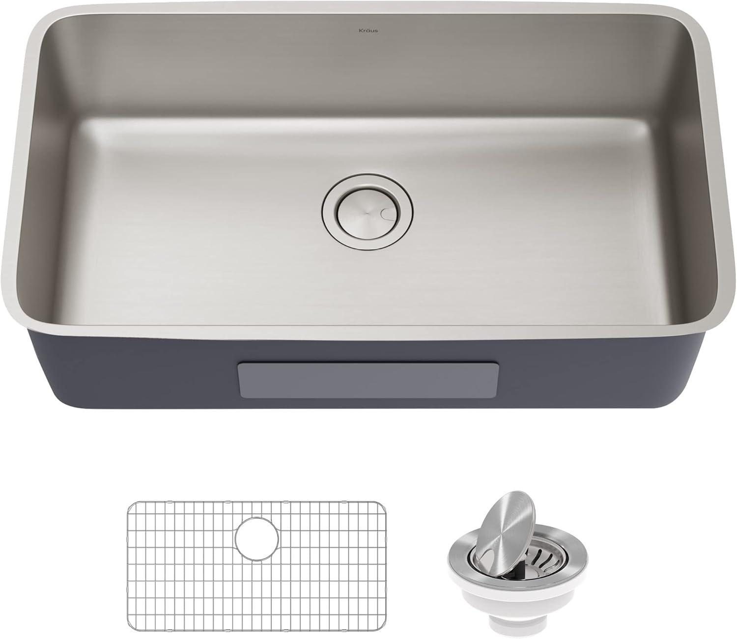 Dex™️ Series KRAUS 33" L Undermount 16 Gauge Stainless Steel Single Bowl Kitchen Sink