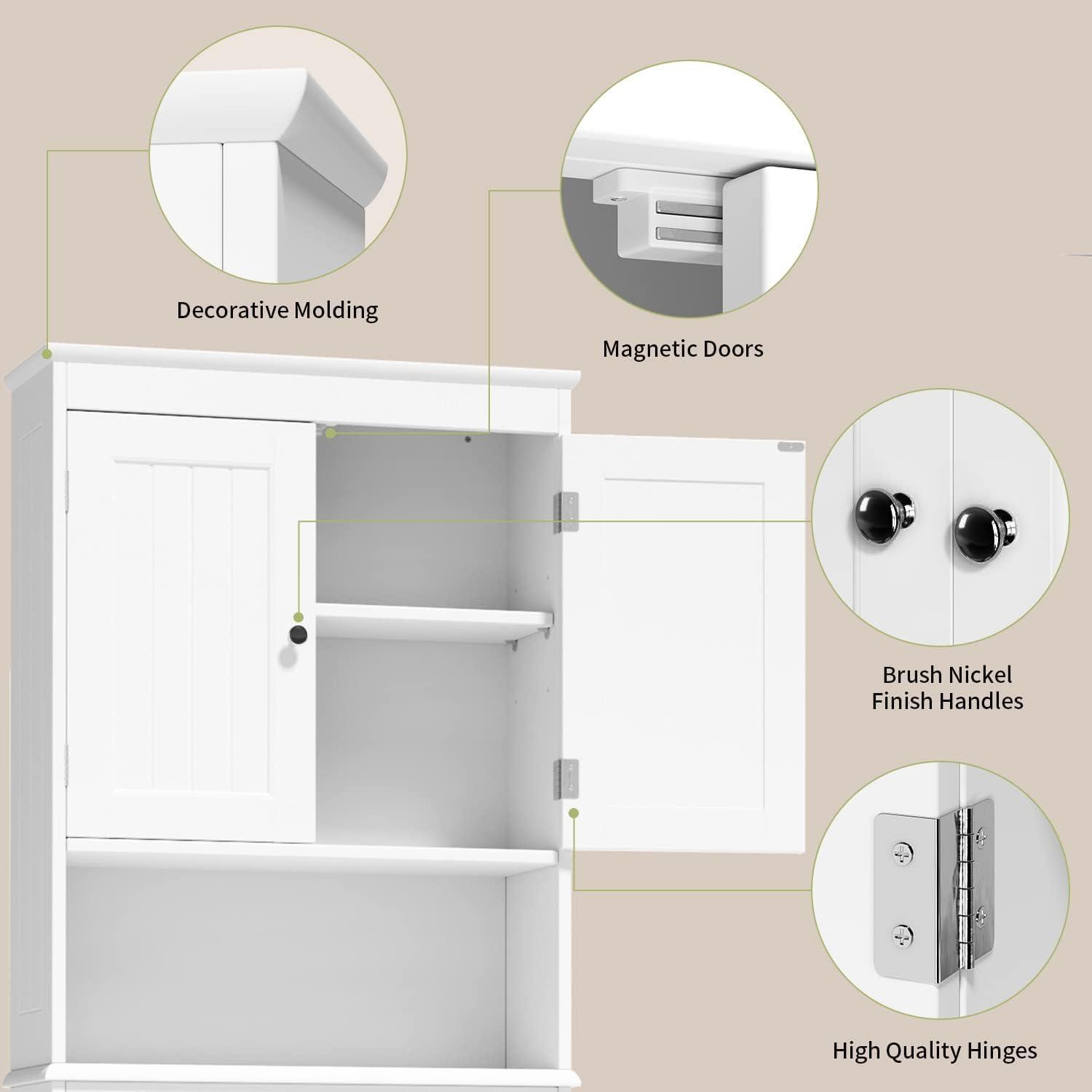 Aiho 66.1" over the Toilet Storage Cabinet with Adjustable Shelf and Open Storage Shelf, Freestanding - White