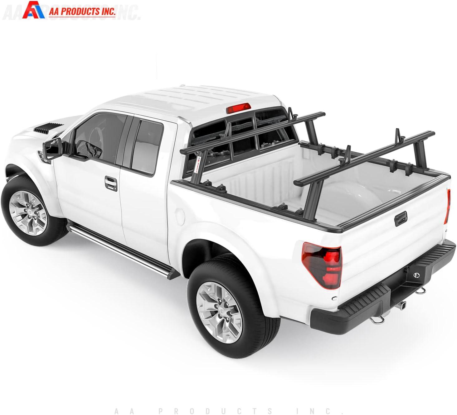 AA-Racks Model APX2501 79" Full-Size Pickup Truck Ladder Racks Low-Profile Height-Adjustable Utility Aluminum Truck Bed Rack with Load Stops-Black