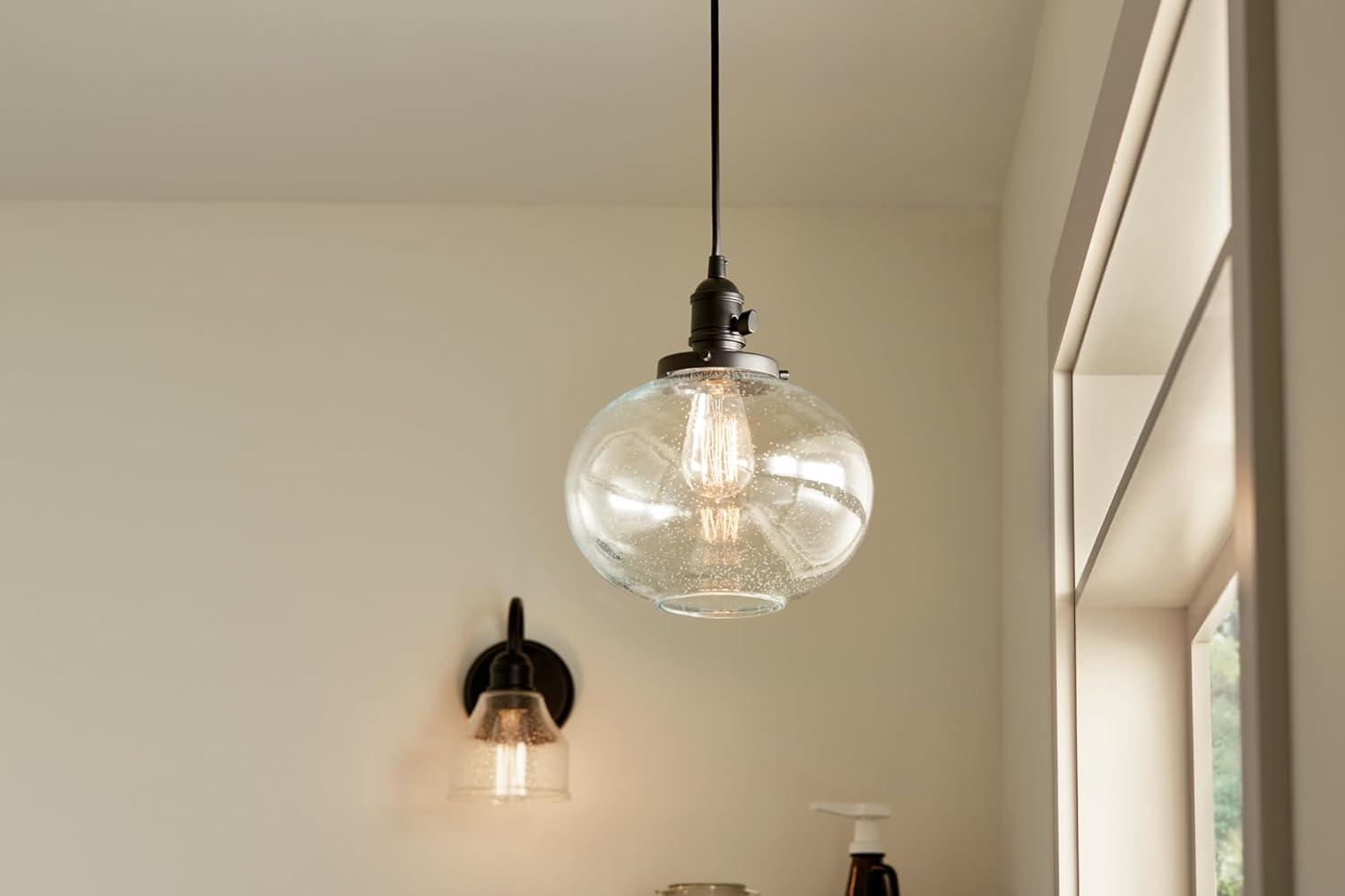 Avery Black and Clear Seeded Glass Mini Pendant Light