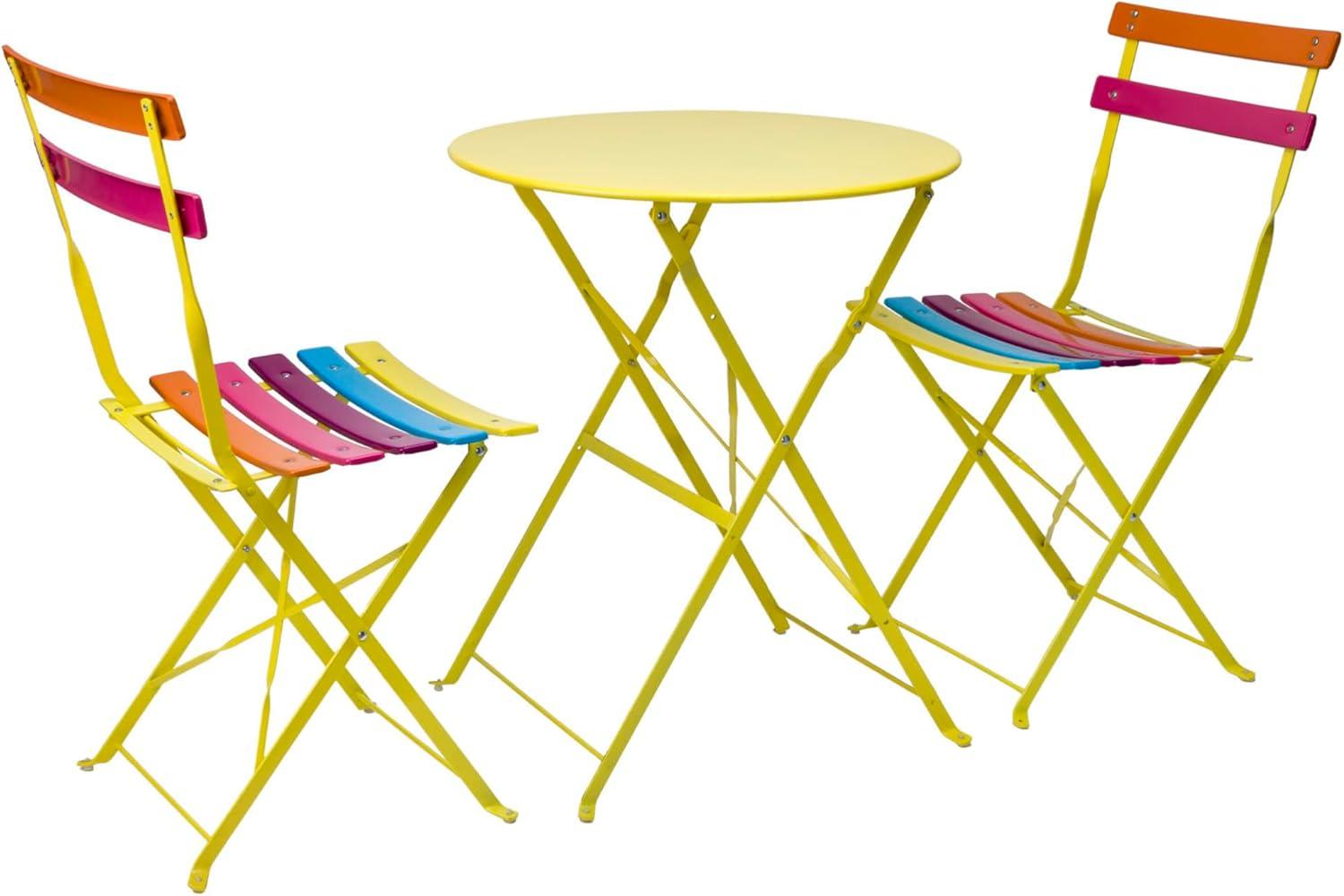 Steel Foldable Bistro Set Vibrant Rainbow - Alpine Corporation: Weather-Resistant, No Assembly, 2-Person Seating