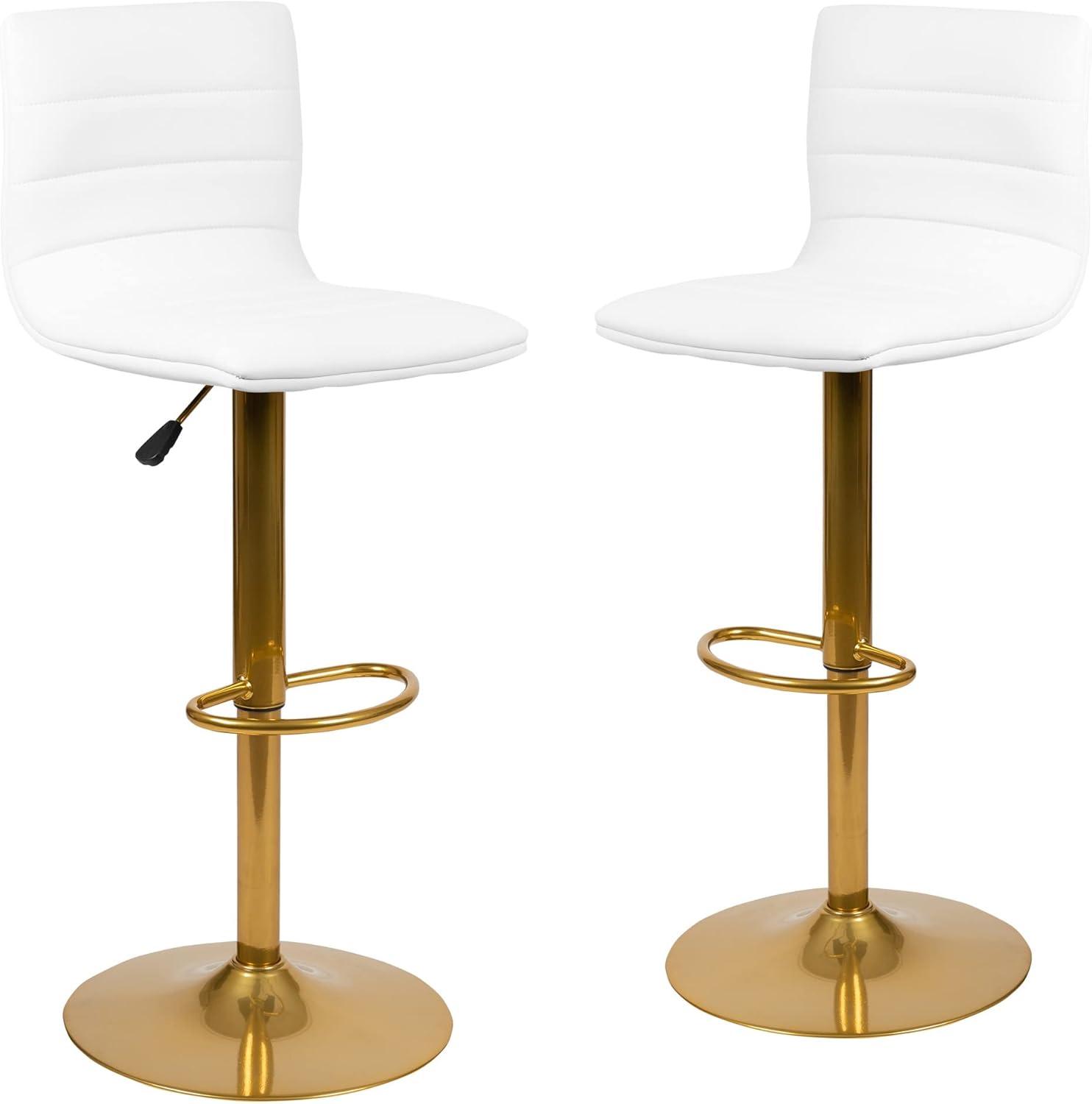 Flash Furniture Modern Vinyl Adjustable Height Barstool with Horizontal Stitch Back, Set of 2