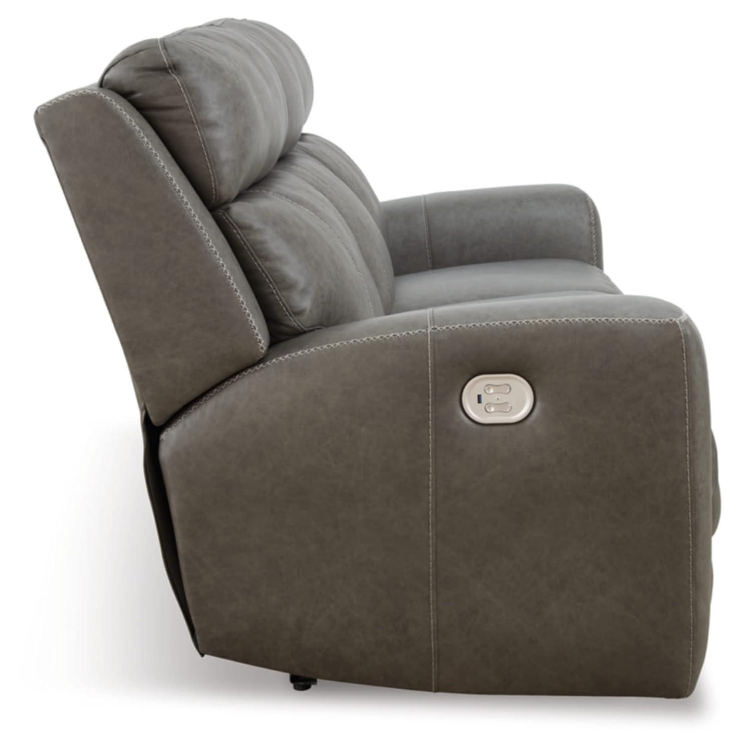 Roman 102'' Smoke Gray Faux Leather Power Reclining Sofa