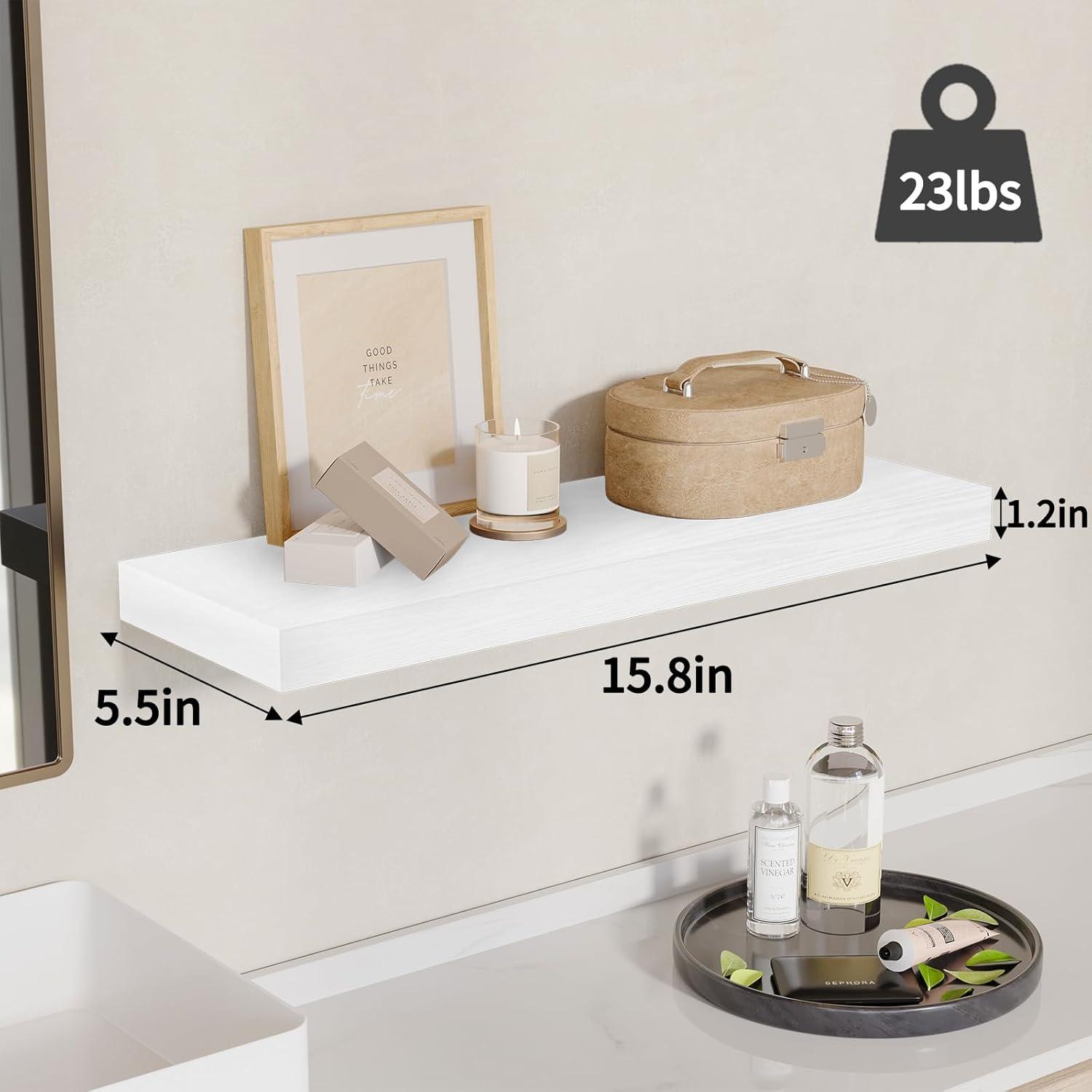 Fairy 15.8in Floating Shelves, Wall Shelves Set of 4, Shelves for Wall Decor, with Invisible Brackets, 15.8x1.2x5.5inches, White