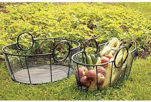 25.5" Large Hand-Woven Steel Harvest Basket: Sturdy O-Handles, Solid Base - ACHLA Designs