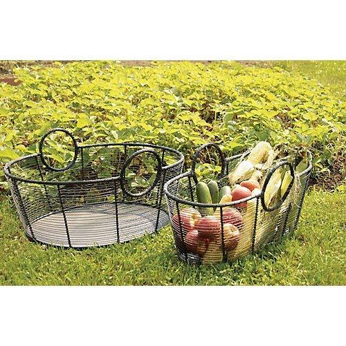 25.5" Large Hand-Woven Steel Harvest Basket: Sturdy O-Handles, Solid Base - ACHLA Designs