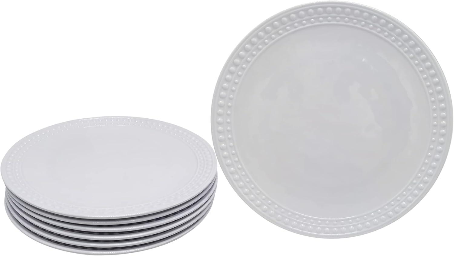 White Round Melamine Dinner Plates Set, 11 Inch, 6-Piece