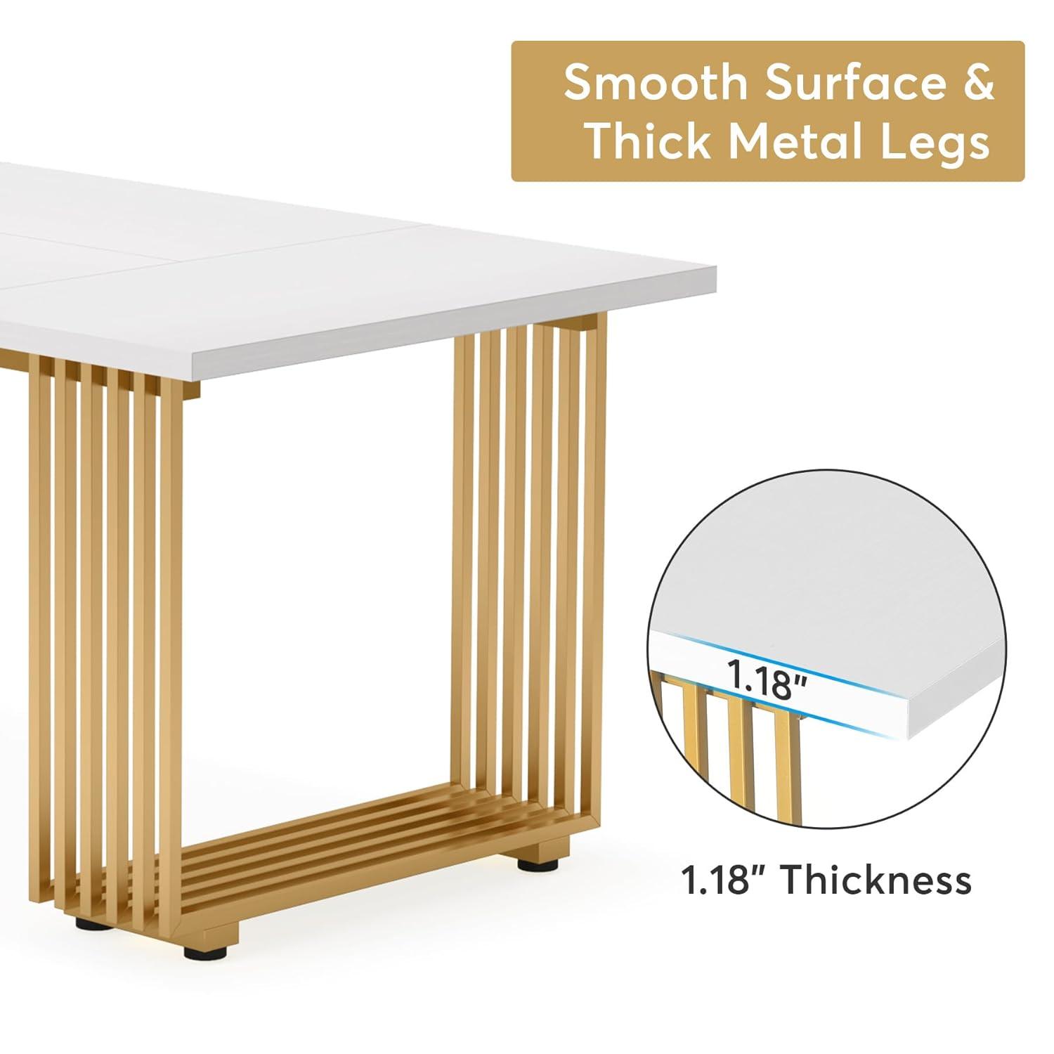 Tribesigns 70.9" Executive Office Desk, Modern Conference Desk with Metal Frame, White Gold