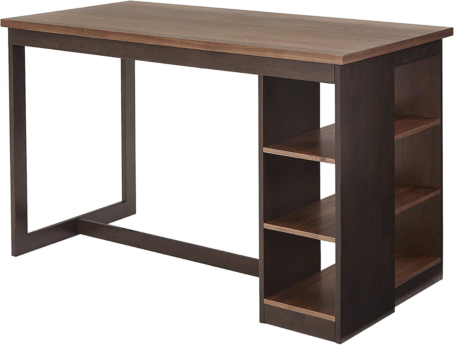 Transitional Walnut Brown Counter Height Storage Table with Adjustable Shelves