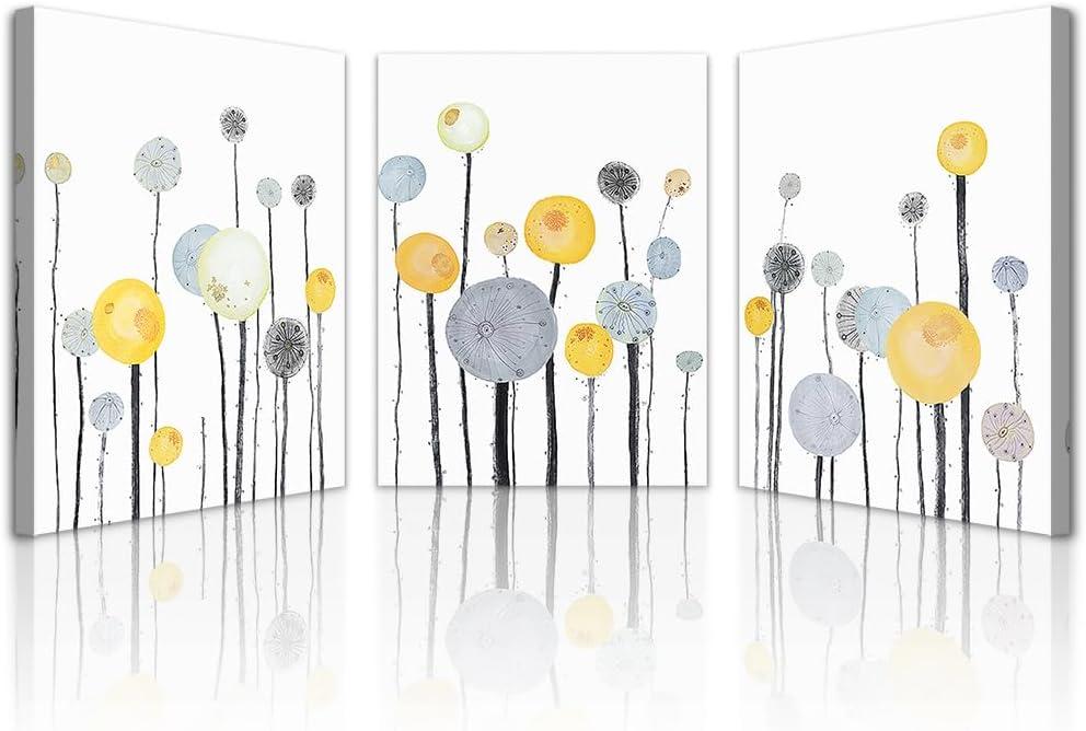 Abstract Yellow and Gray Dandelion Framed Canvas Art Set