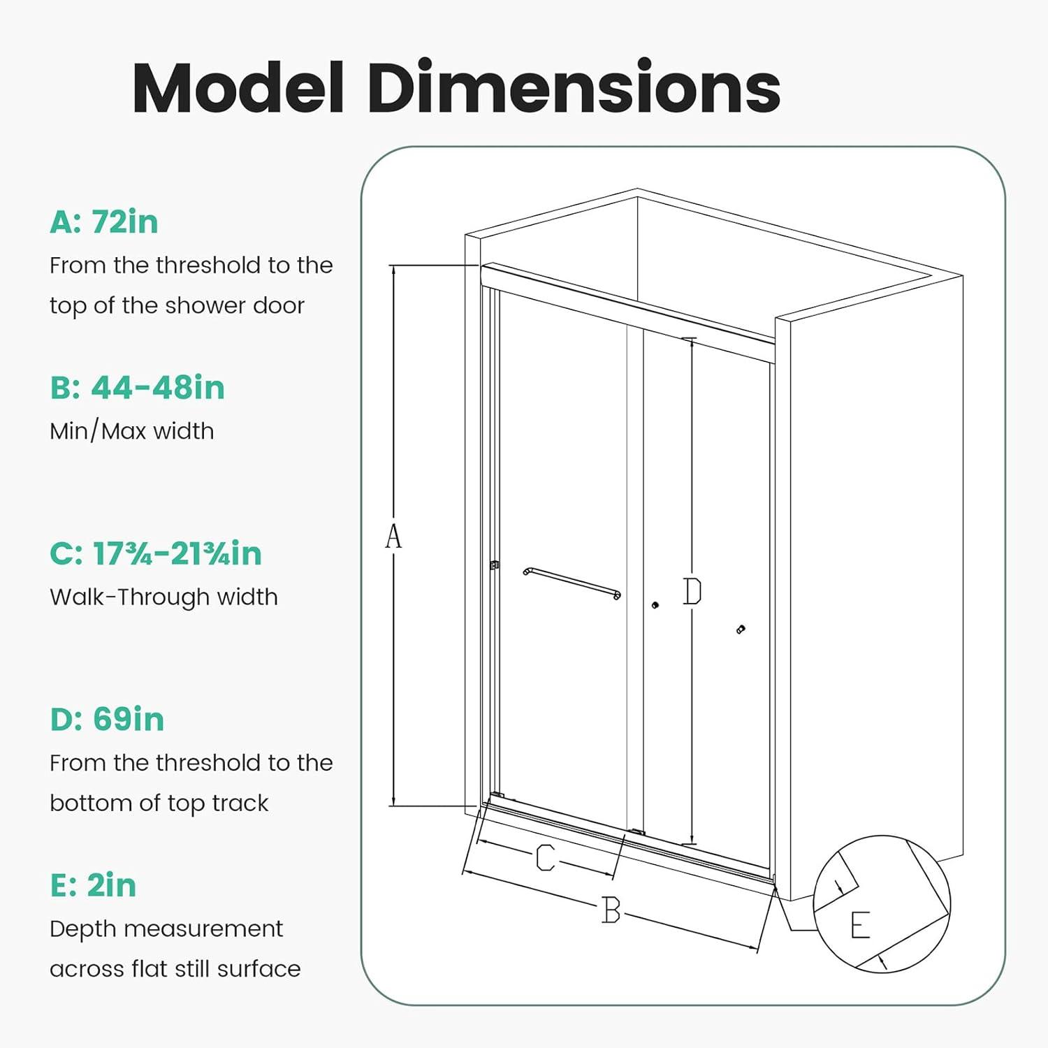 44-48"Wx72" H Semi-Frameless Double Sliding Shower Door,1/4"Thick SGCC Glass, Adjustable Width