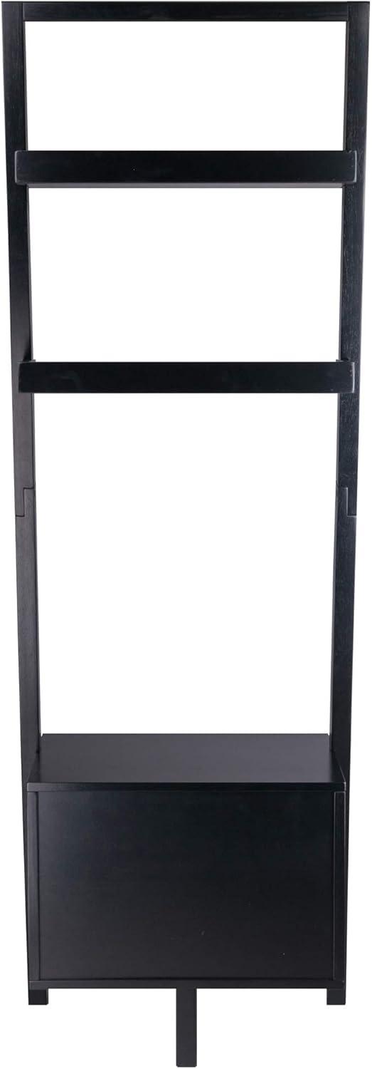 Bellamy Sleek Black Wood Leaning Ladder Bookcase with Storage