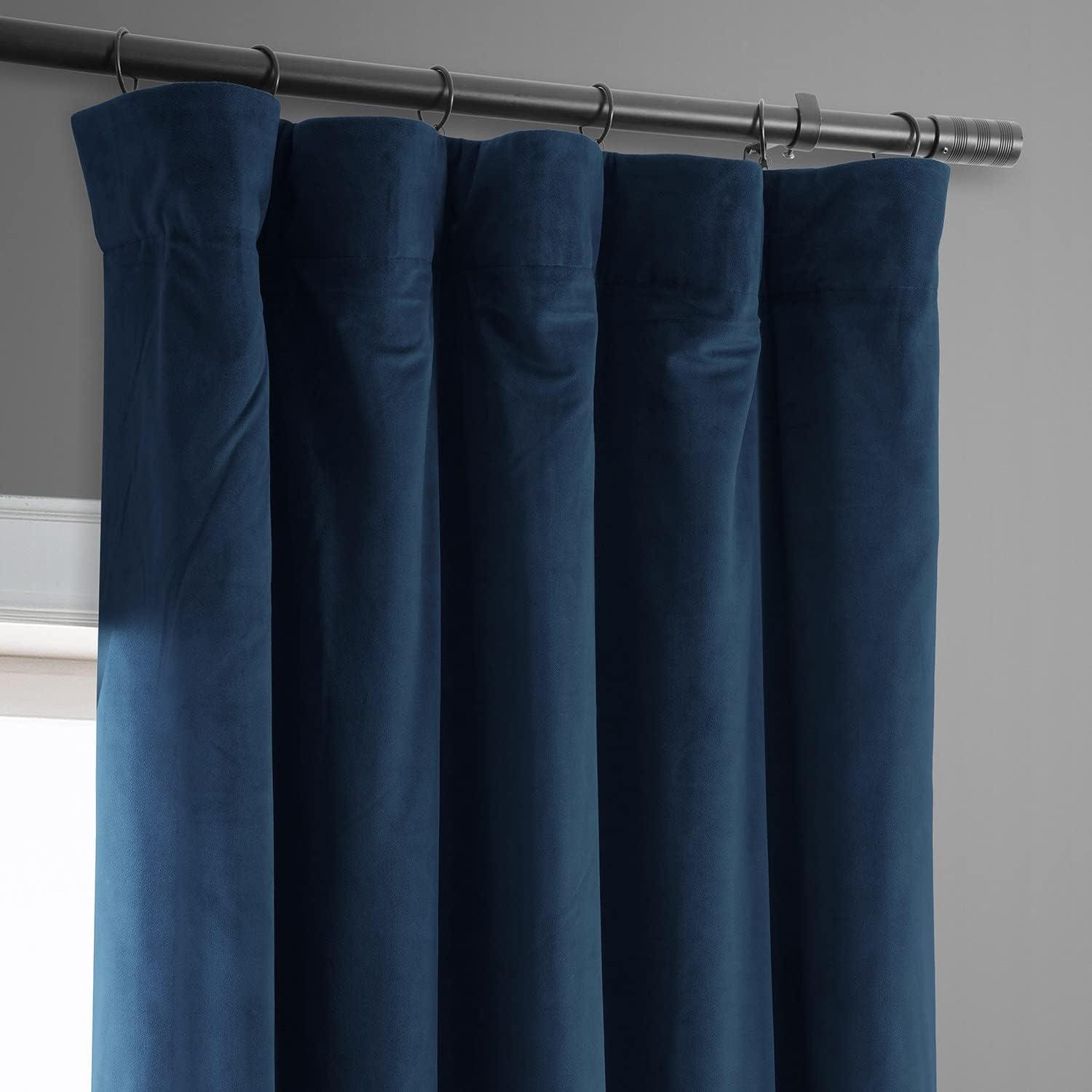 Half Price Drapes Signature Midnight Blue Velvet Blackout Curtains For Bedrooms (1 Panel), 50WX 84L