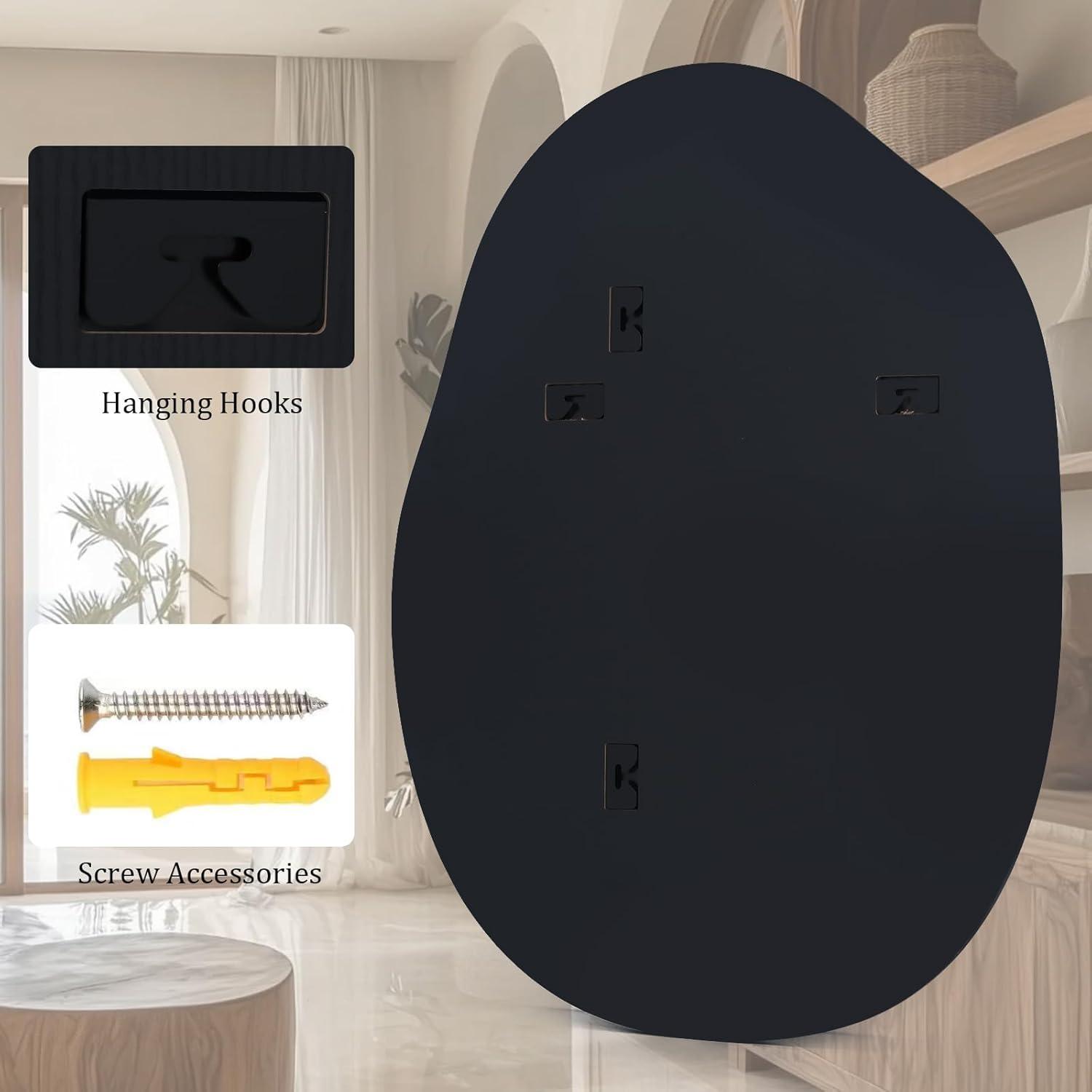 HARRITPURE Irregular Wall Mirror 26"x38" Black Asymmetrical Bathroom Mirror Wood Framed Modern Decorative Vanity Mirrors for Bedroom Living Room Entryway