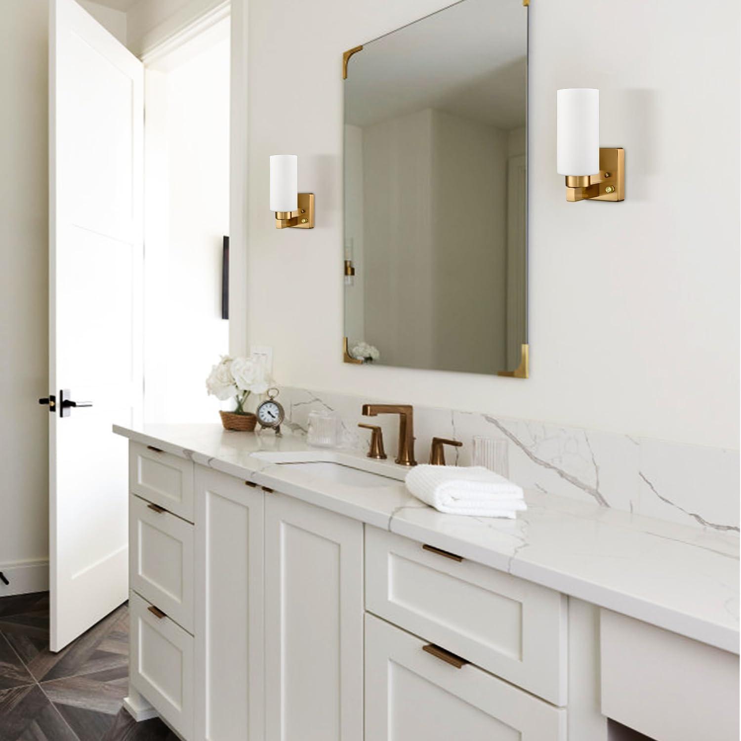 Claxy Gold Wall Sconces with Cylinder Milk Glass Shade Set of 2