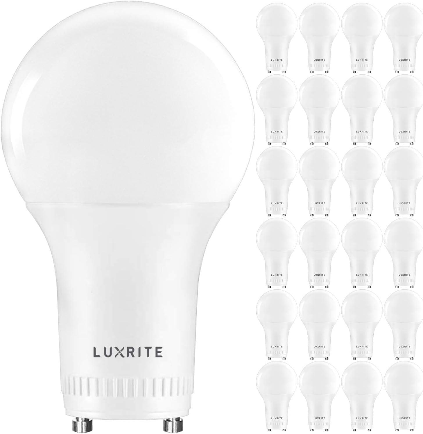 Luxrite A19 LED Bulb, 60W Equivalent, 3000K Soft White, Dimmable, 800 Lumens, Enclosed Fixture Rated, UL Listed, GU24 Base 24 Pack