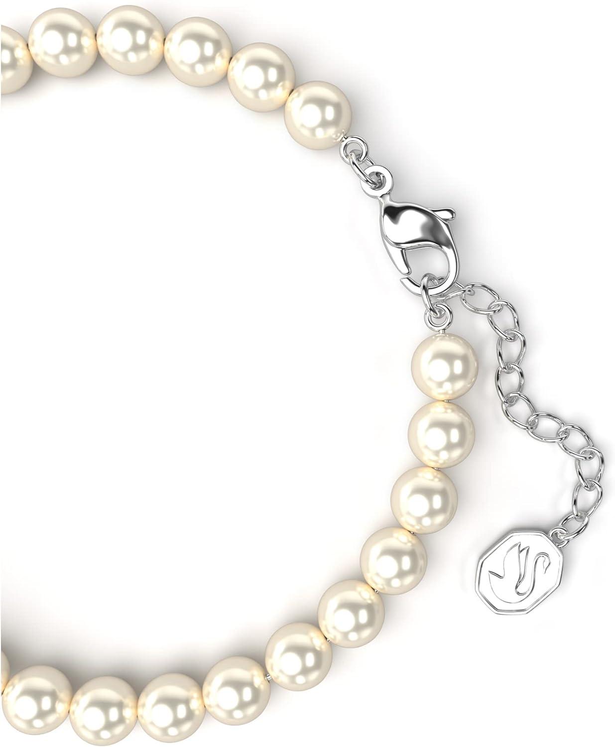 Elegant White Crystal Pearl and Silver Bracelet