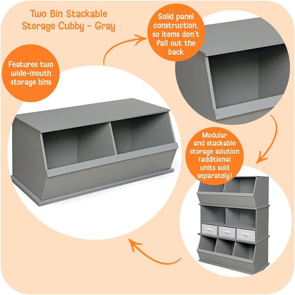 Badger Basket Two Bin Stackable Storage Cubby - Gray