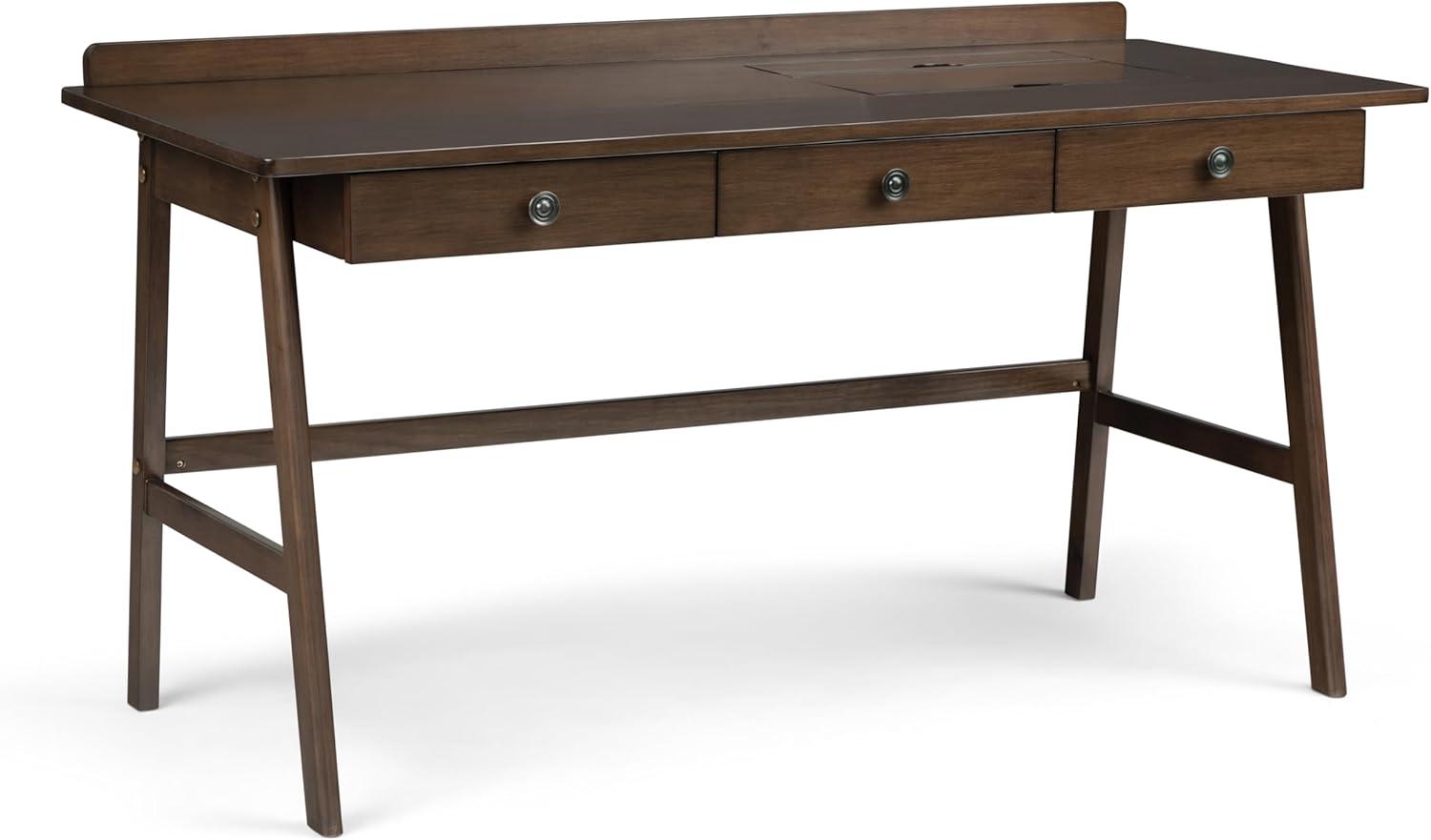 Simpli Home Rylie Solid Wood Transitional 60 " Desk in Natural Aged Brown