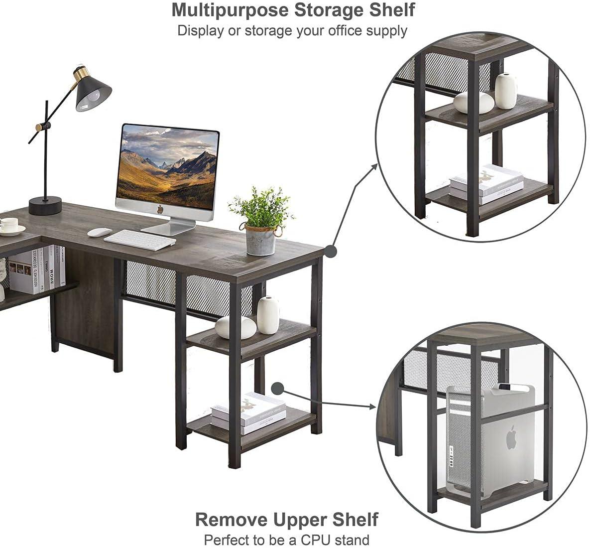 Walnut Brown L-Shaped Computer Desk with Shelves