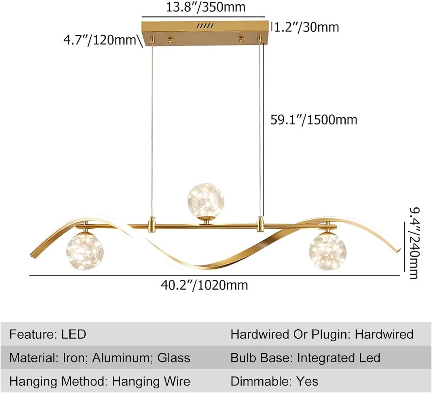 Gold LED Glass Globe 4-Light Modern Island Chandelier