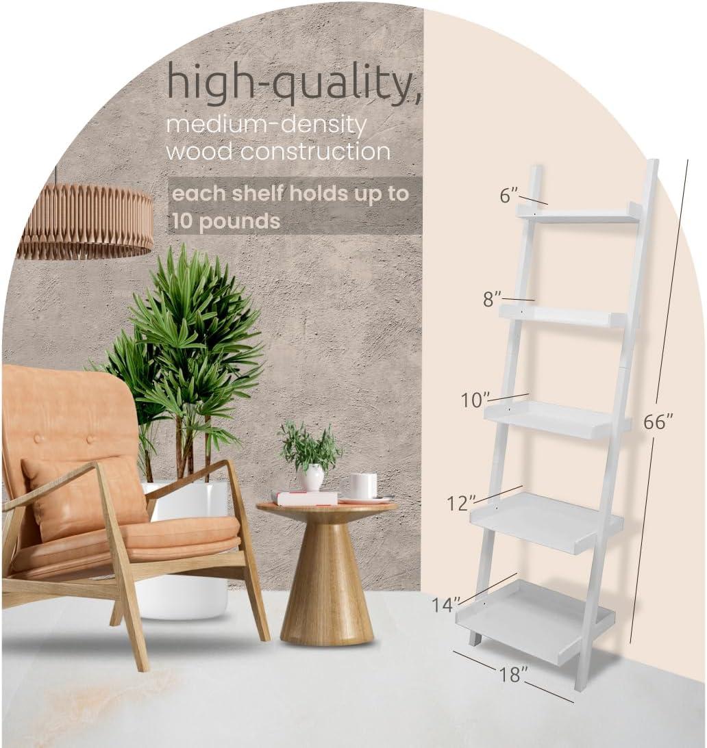 Hadfield 5-Tier White Ladder-Style Leaning Wall Shelf