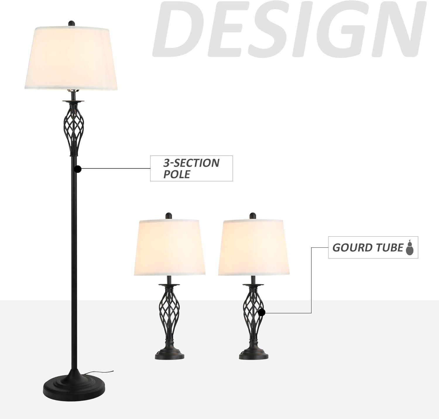 HOMCOM 3 Piece Floor Lamps with Rounded Base and Steel Pole, Black and White