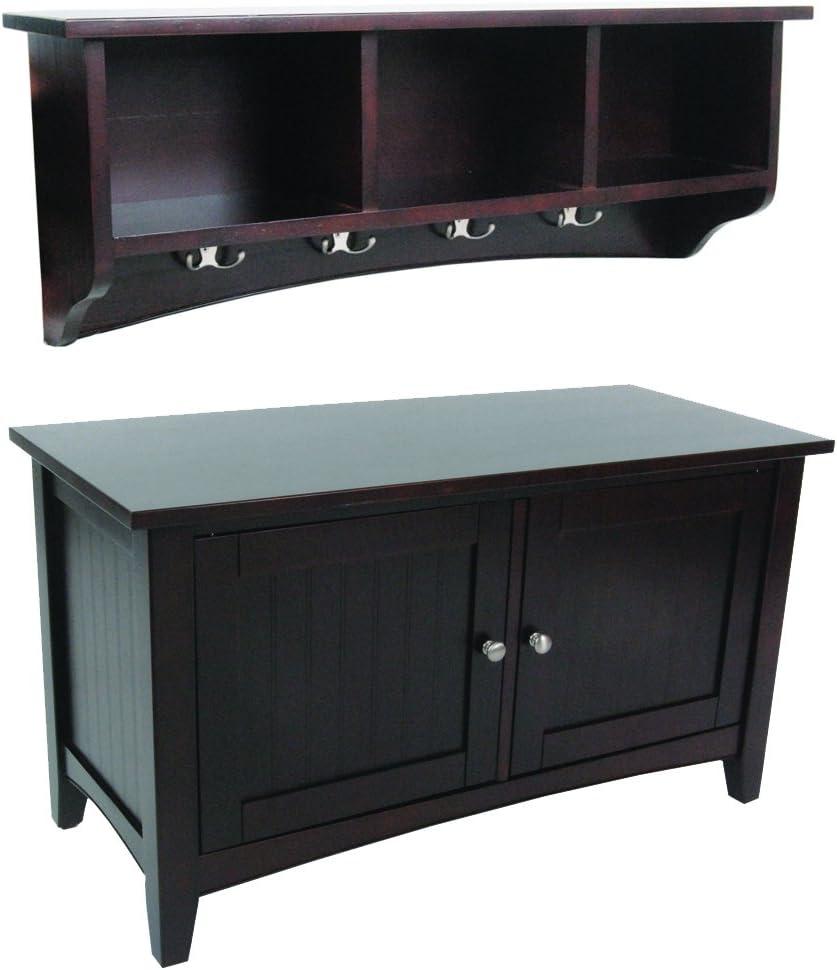 Shaker Cottage Storage Coat Hook with Cabinet Bench Set - Alaterre Furniture