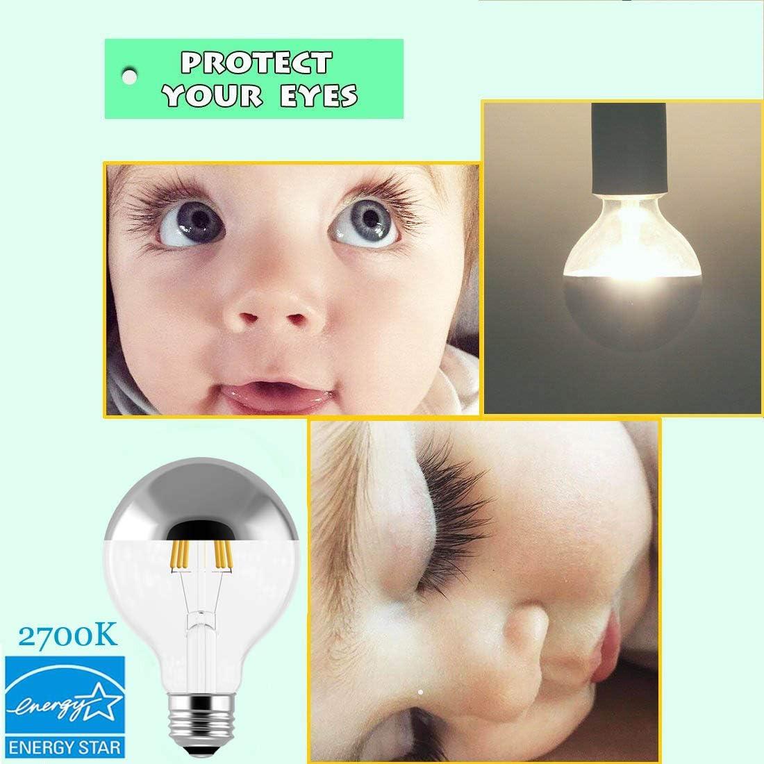 Half Chrome Light Bulb,LED Edison Bulbs 6W(60W Equ),Dimmable G80/G25 Globe Shape,Decorative Half Silver Reflected Bulb,2700K Soft White E26 for Wall Sconce,Vanity,Pack of 4
