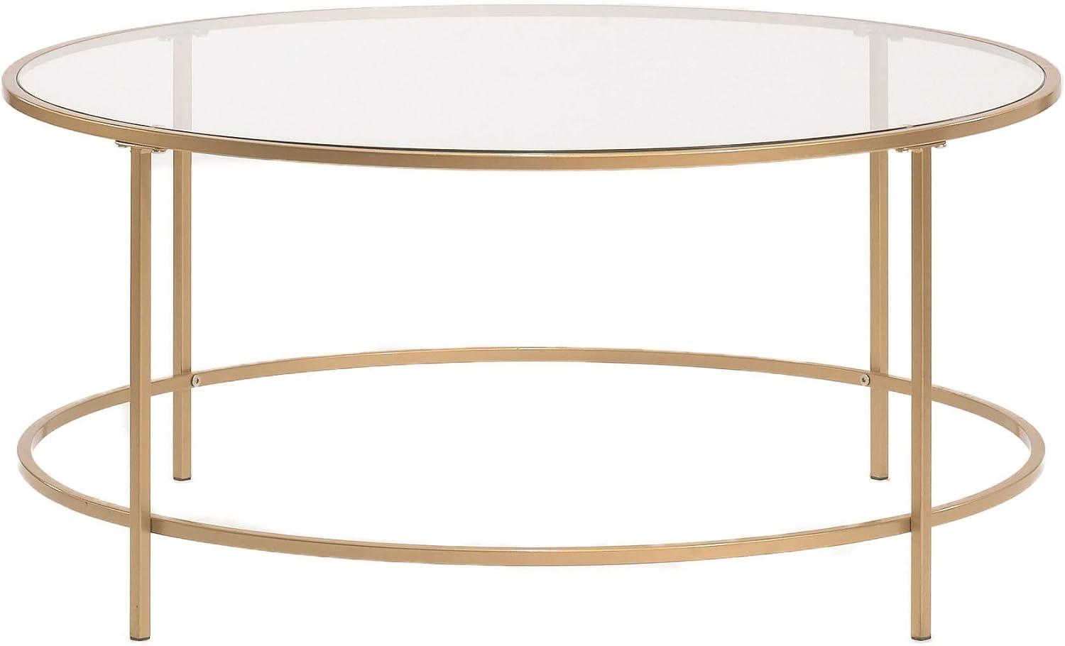 Kingfisher Lane Round Glass Coffee Table in Satin Gold