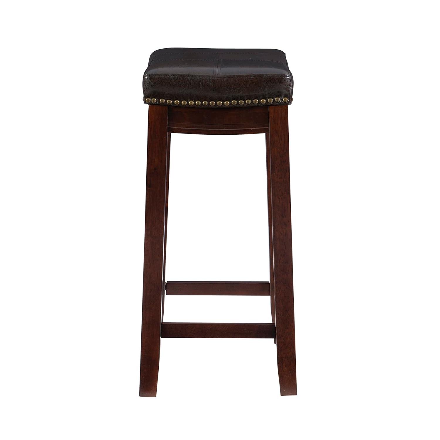 Linon 26" Claridge Backless Wood Counter Stool, Dark Brown Finish with Brown Faux Leather Fabric