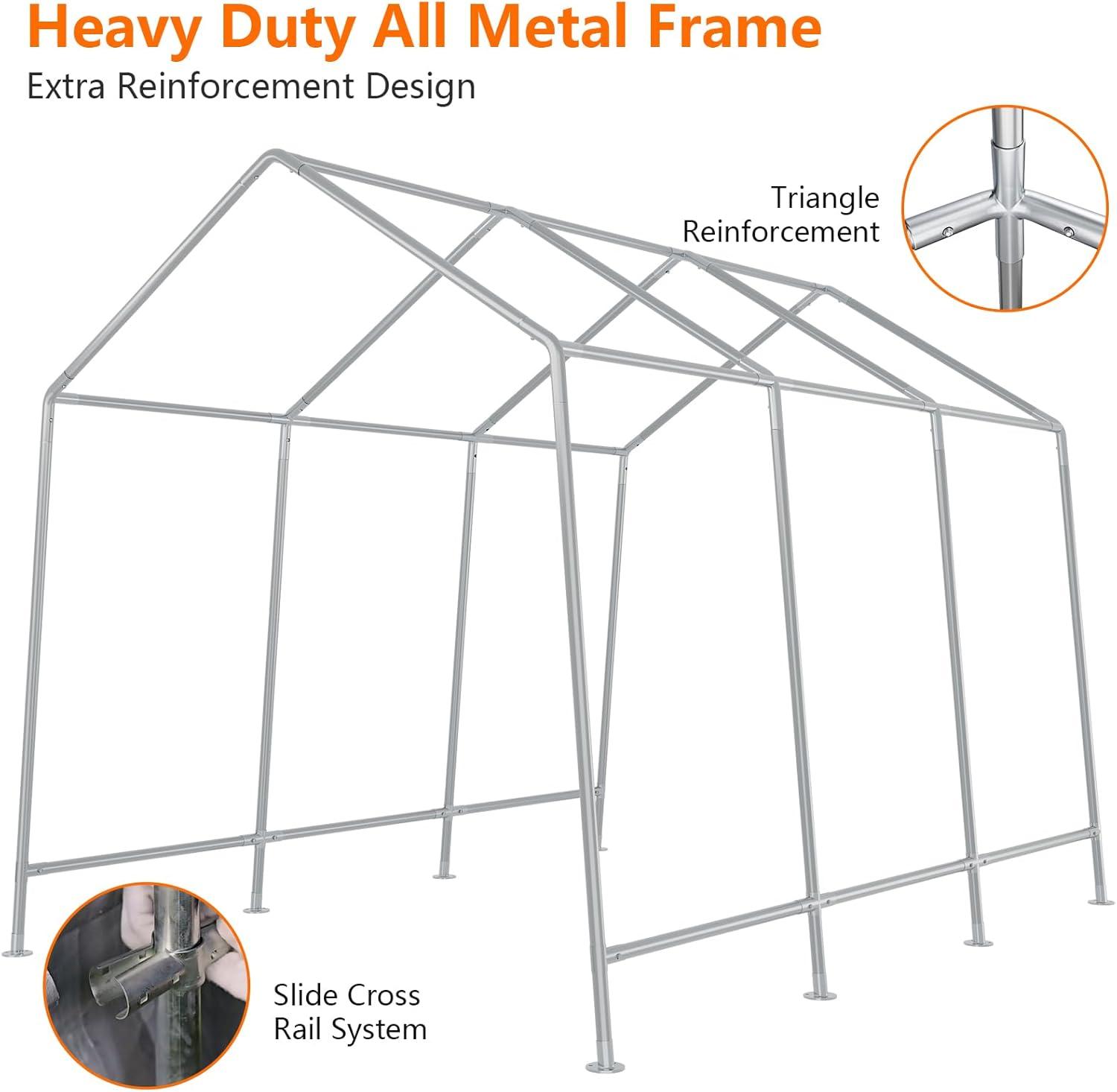 Portable Shed Carport Canopy 8x14 ft Waterproof Heavy Duty All-Season Portable Garage with Roll-up Zipper Door for Motorcycle, Bike, Garden Tools