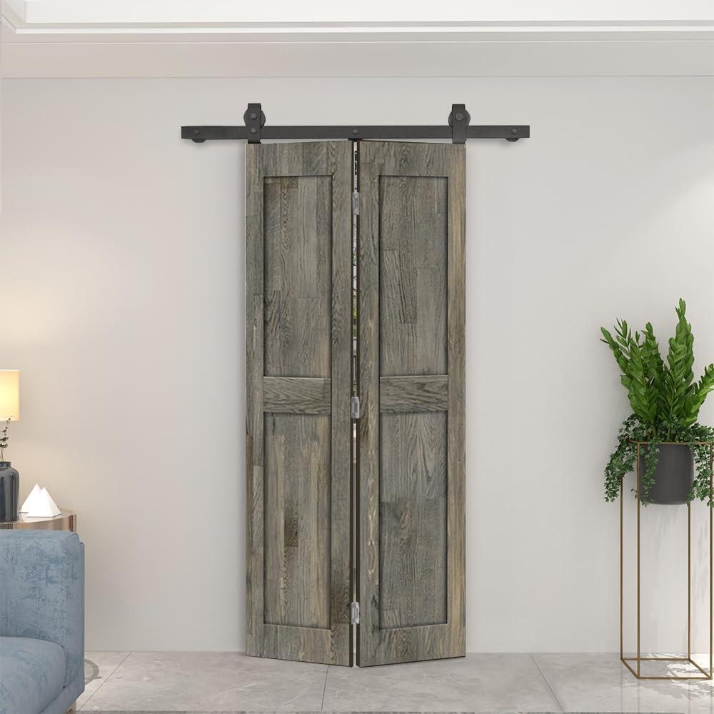Calhome 2 Panel Shaker Pine Wood Bi-Fold Door with Sliding Barn Door Hardware Kit