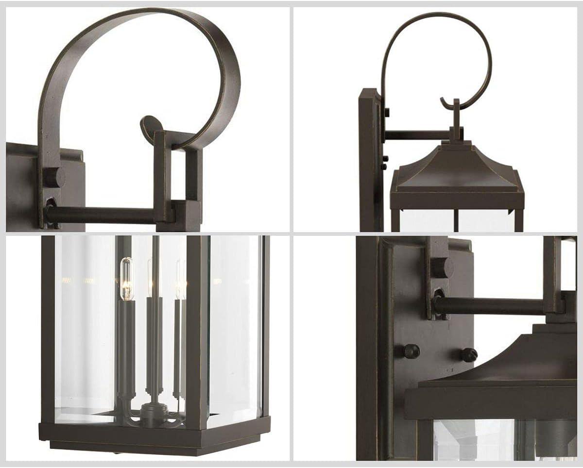 Progress Lighting Gibbes Street 3-Light Wall Lantern in Antique Bronze with Clear Beveled Glass Shade