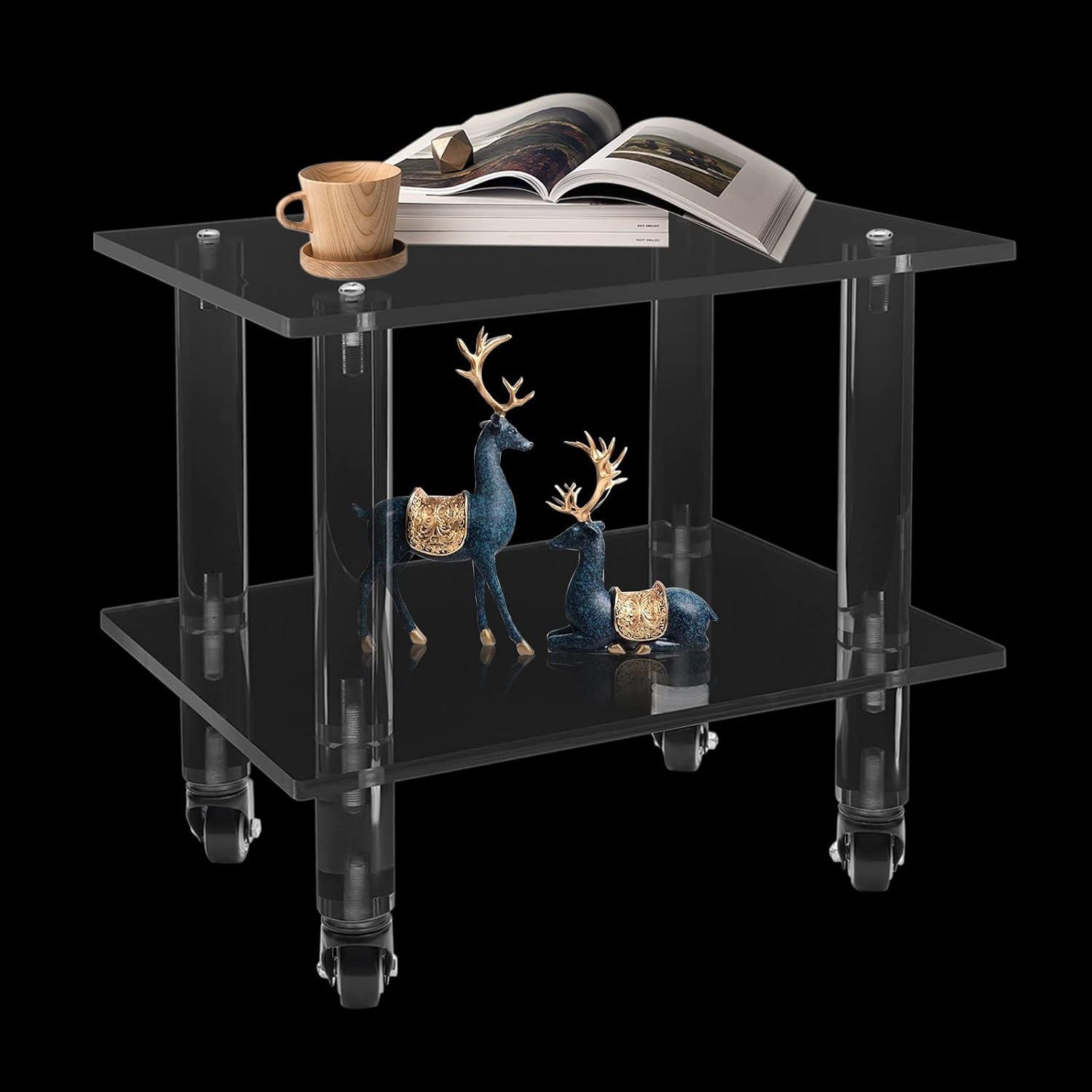 2-Tier Rolling Under Desk Printer Stand Cart with Storage Shelves, Clear Acrylic Printer Rack with Wheels for Home, Office 11.8 Width
