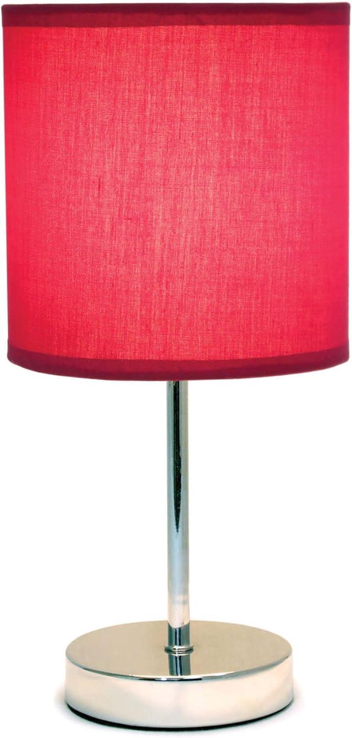 Simple Designs 11.81" Basic Chrome Mini Table Lamp with Fabric Shade, Wine Red