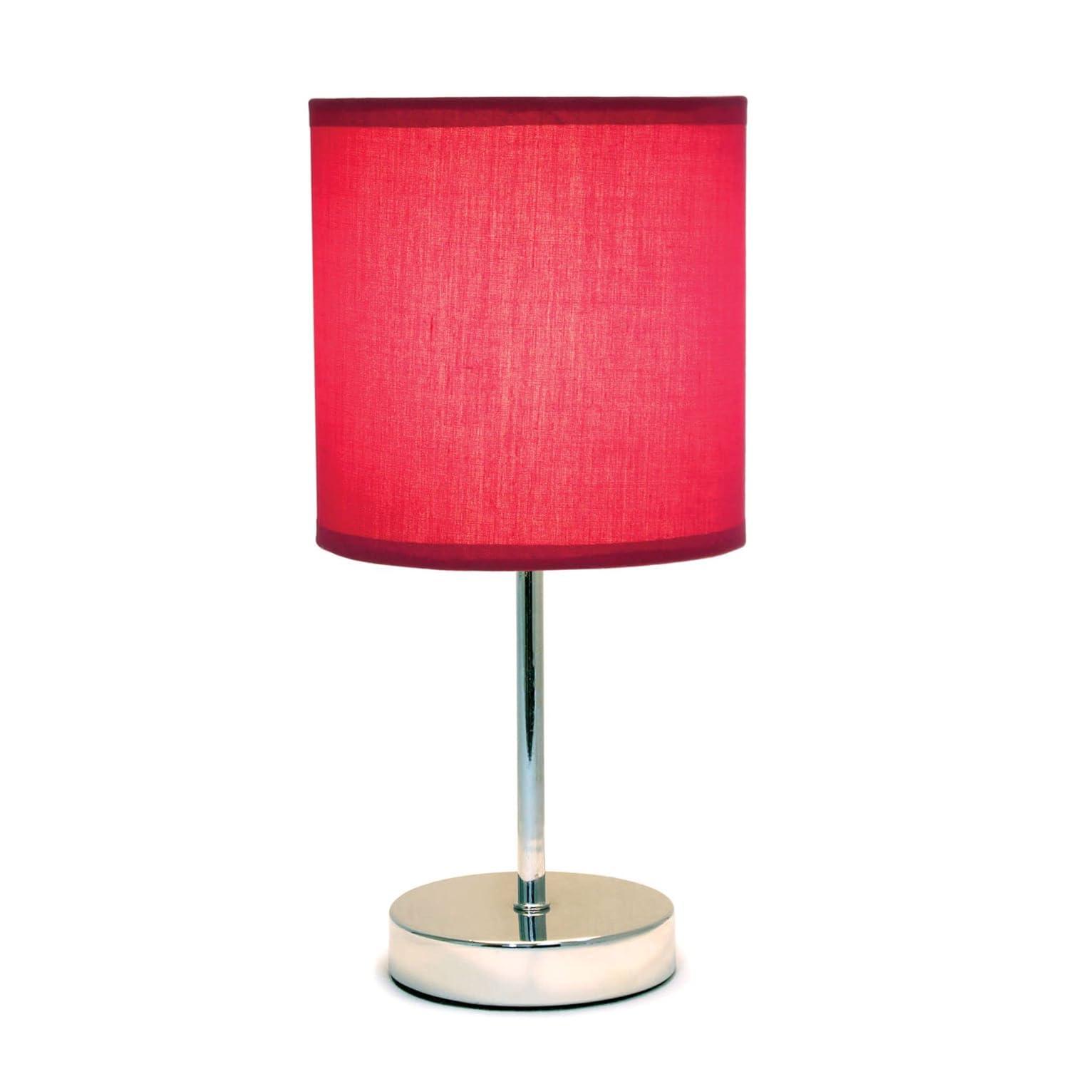 Simple Designs 11.81" Basic Chrome Mini Table Lamp with Fabric Shade, Wine Red
