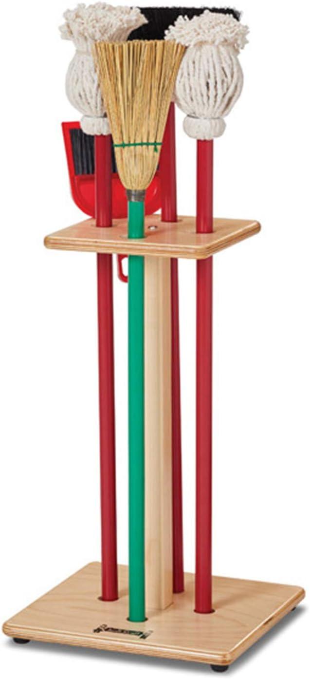 Child-Sized Wooden Housecleaning Set with Red Handles