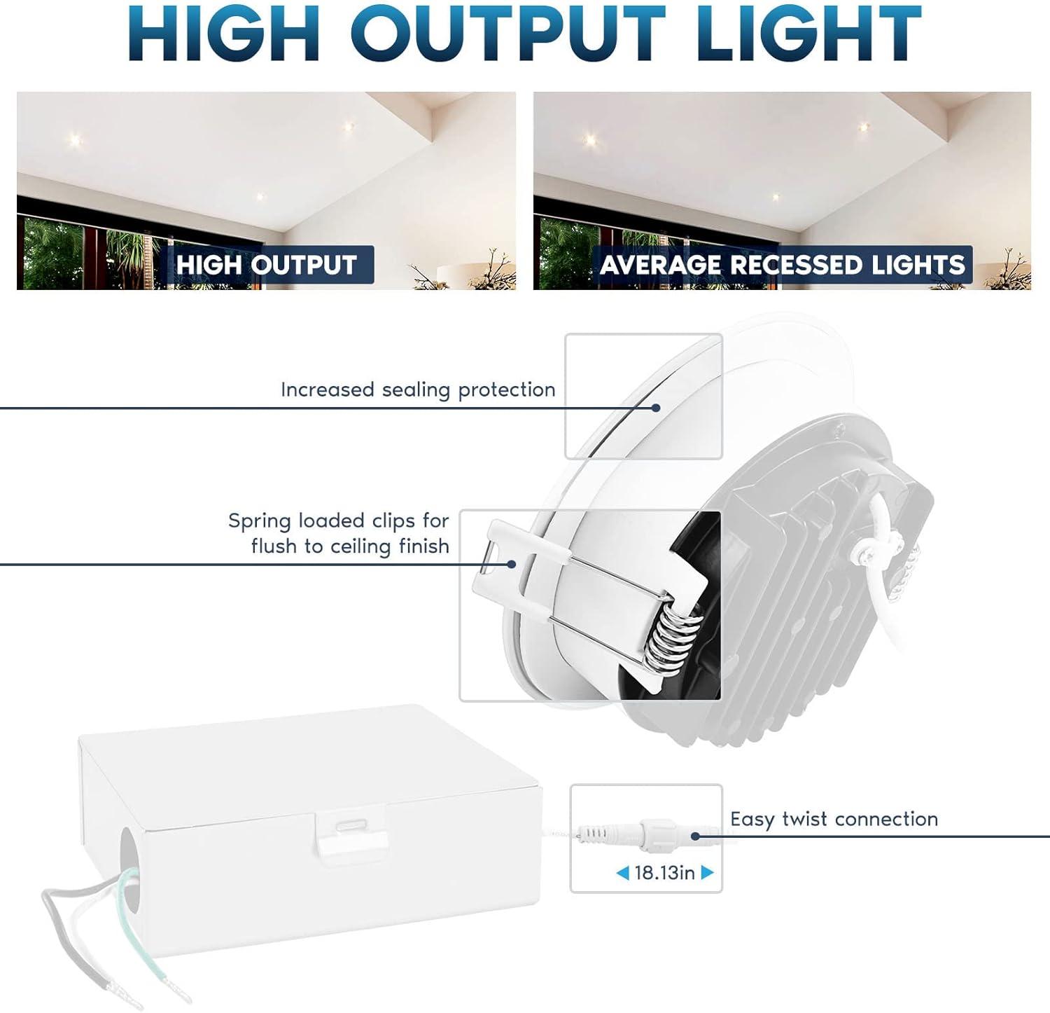 Luxrite 4 Inch LED Recessed Ceiling Light J-Box 15W 5 Color Selectable 1300LM Dimmable Wet Rated IC Rated ETL Listed