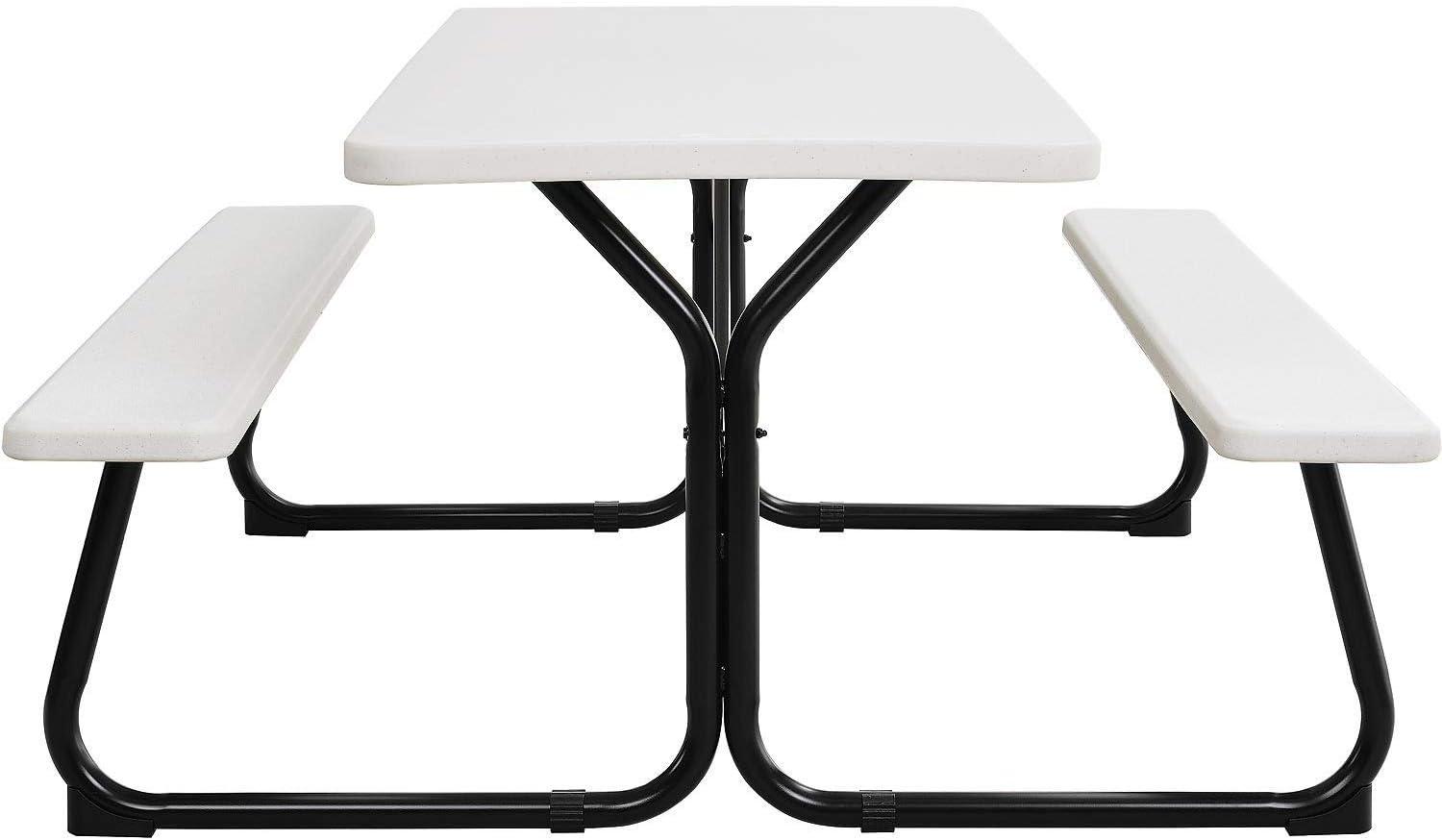 White Blow-Molded Plastic Outdoor Picnic Table with Steel Frame, 72"