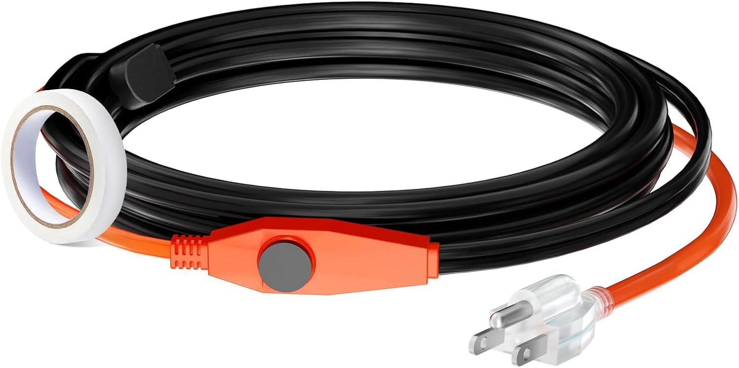 VEVOR Pipe Heating Cable 24FT 7W/FT Heat Tape for Pipes with Built-in Thermostat