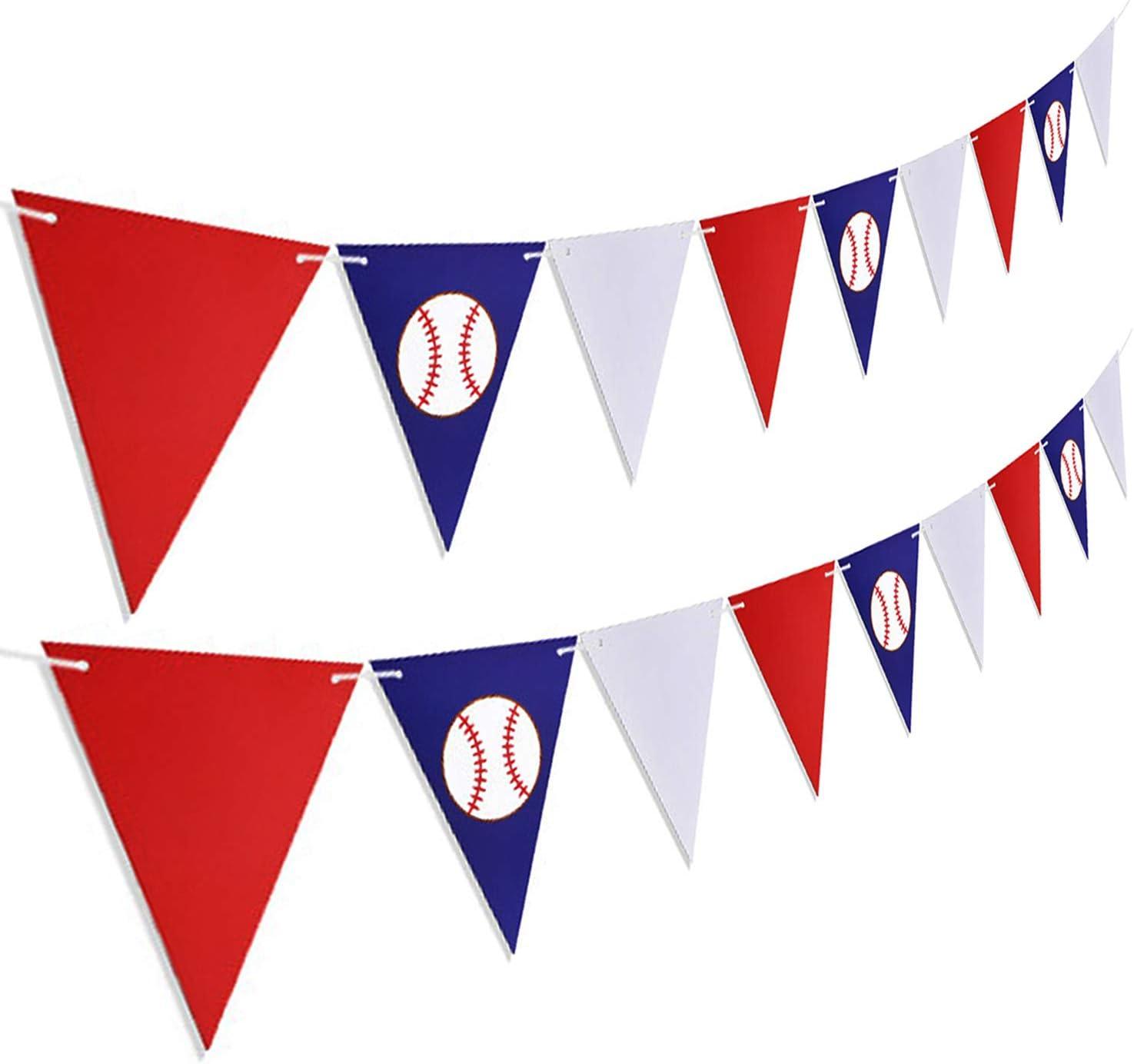 2PCS Baseball Party Paper Banner - Sports/Baseball Themed First Birthday Baby Shower Party Decorations Supplies Favors Wall Home Decor Photo Prop Paper Triangle Bunting Flag Banner Garland