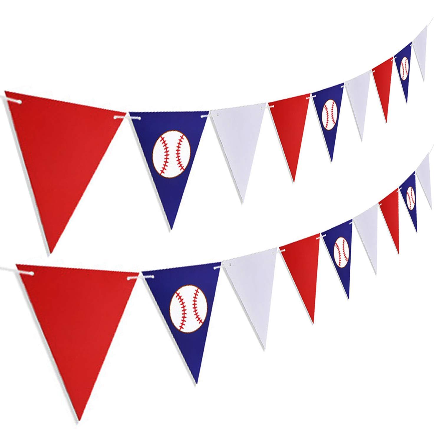 2PCS Baseball Party Paper Banner - Sports/Baseball Themed First Birthday Baby Shower Party Decorations Supplies Favors Wall Home Decor Photo Prop Paper Triangle Bunting Flag Banner Garland