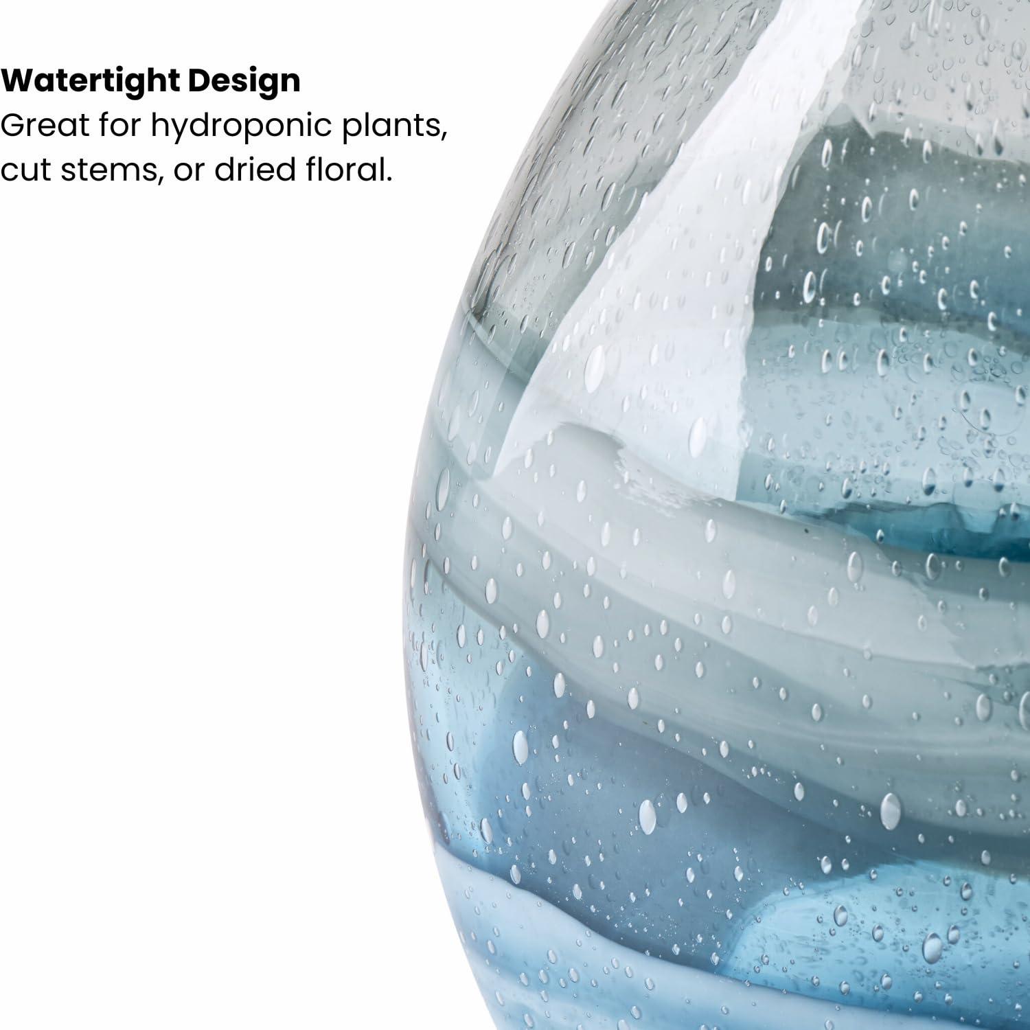 Torre & Tagus Andrea Swirl Glass Tall Bulb Vase - Blue, 14.25"