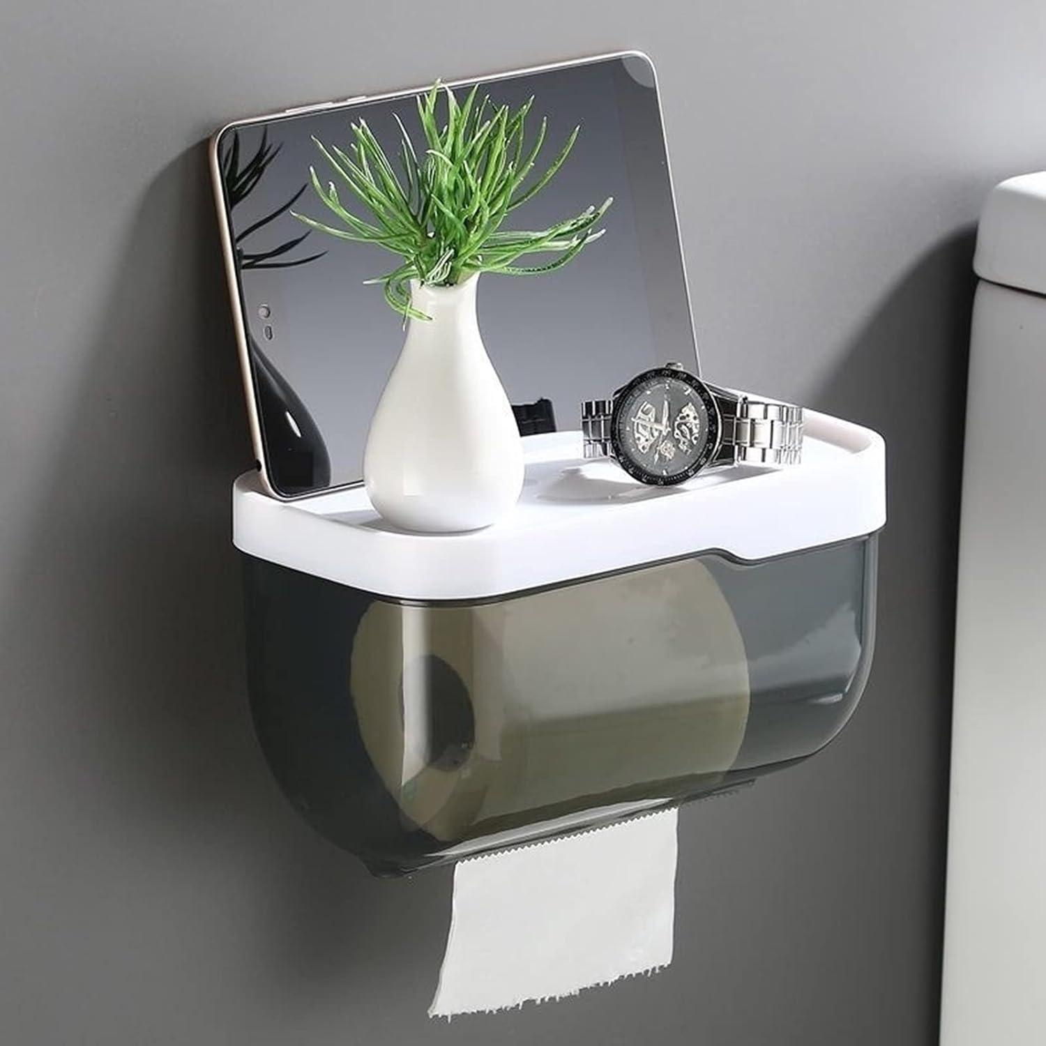 Gray ABS Wall-Mounted Waterproof Toilet Paper Holder with Shelf