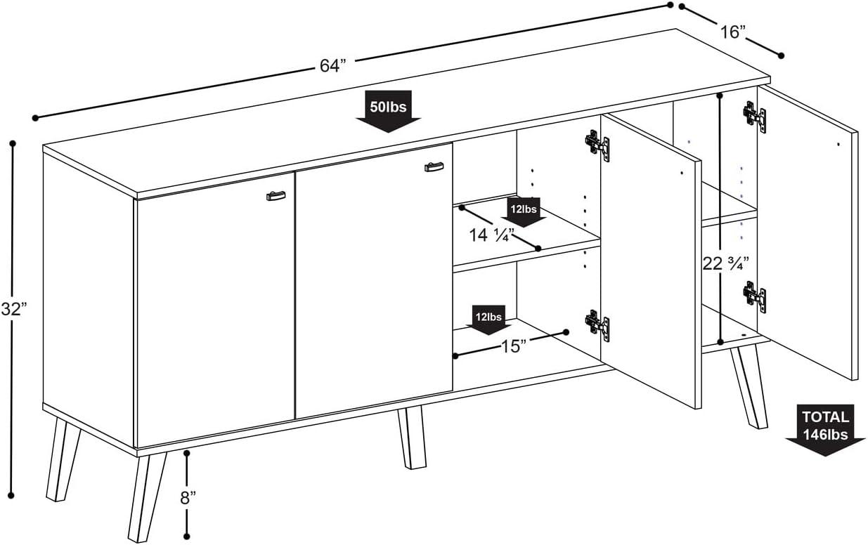 Milo Mid-Century Modern 4 Door Buffet Server - Prepac