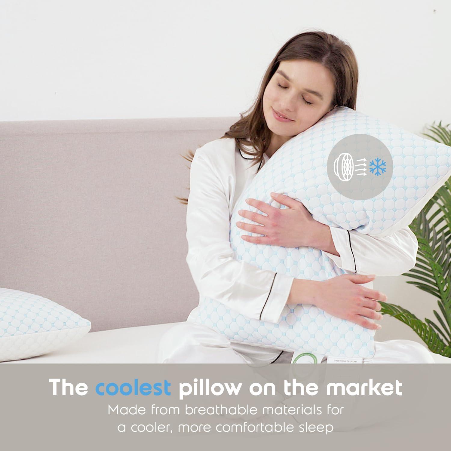 Virtu Temperature Queen Pillows Set of 2, Regulating and Adjustable Memory Foam Cooling Bed Pillows Queen Size Pillows Set of 2, 20" X 30"