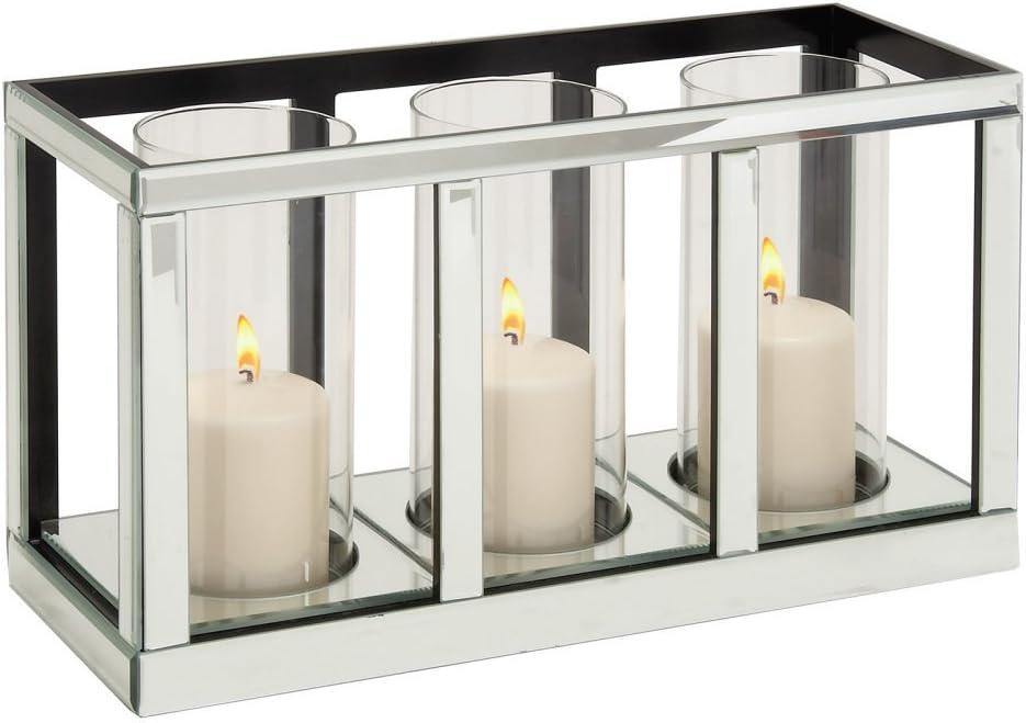 18" x 10" Glam Mirrored Wood Three Light Candle Holder Silver - Olivia & May