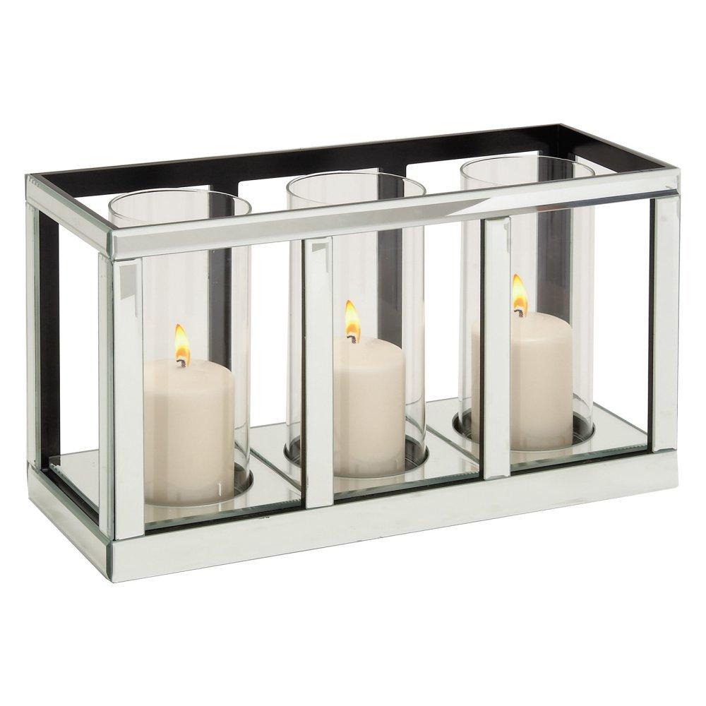 18" x 10" Glam Mirrored Wood Three Light Candle Holder Silver - Olivia & May