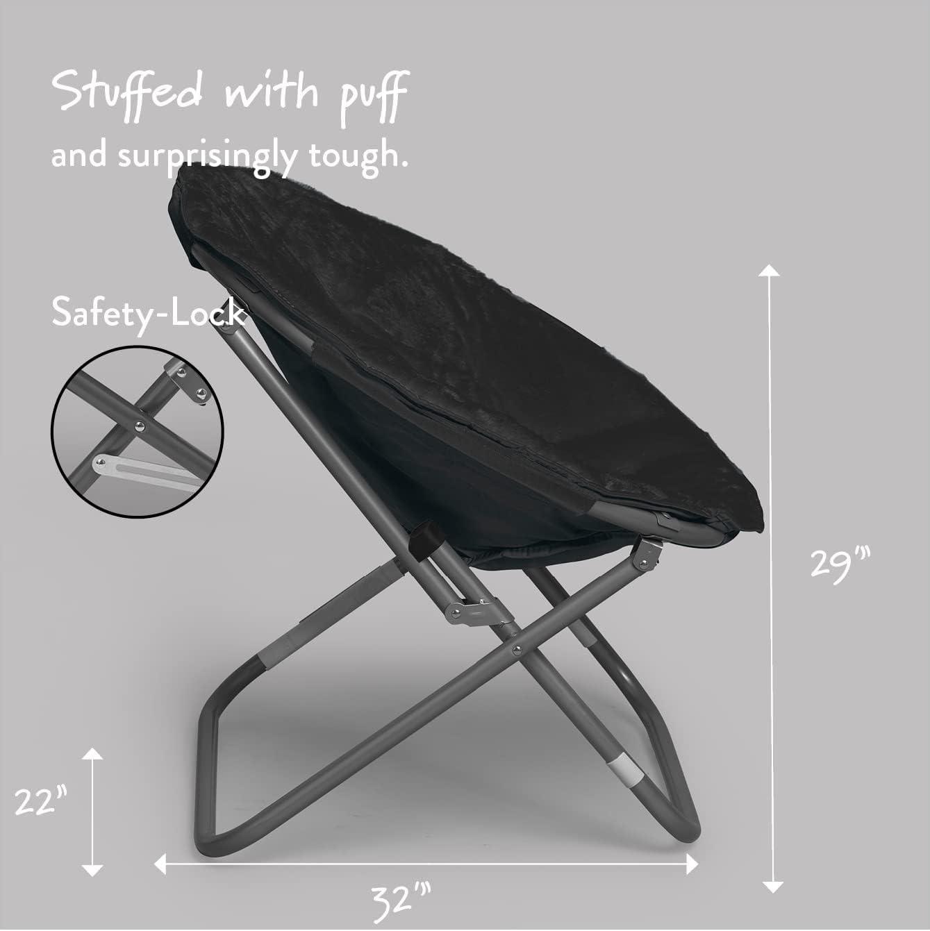 Plush Black Faux Fur Round Foldable Saucer Chair